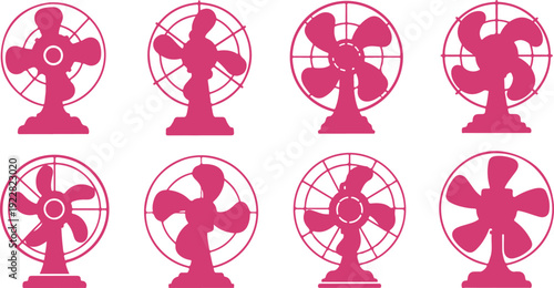 Collection of pink fan icons with crosshair targets isolated on transparent background for graphic design use