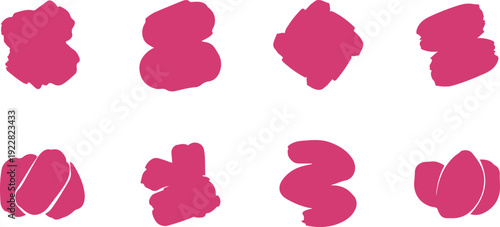 Collection of playful handdrawn pink abstract shapes with organic and irregular outlines for creative design projects