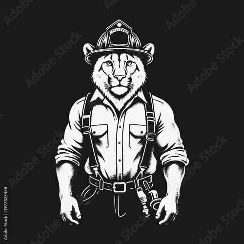 Lion Firefighter: A Courageous and Determined Rescue Worker.