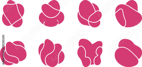 Collection of stylized abstract pink brain or neuron network illustrations with transparent background for medical or scientific use