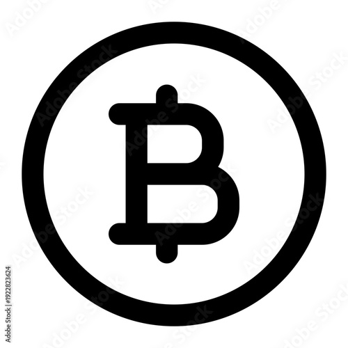 Circular icon with stylized B letter representing digital cryptocurrency and blockchain technology.