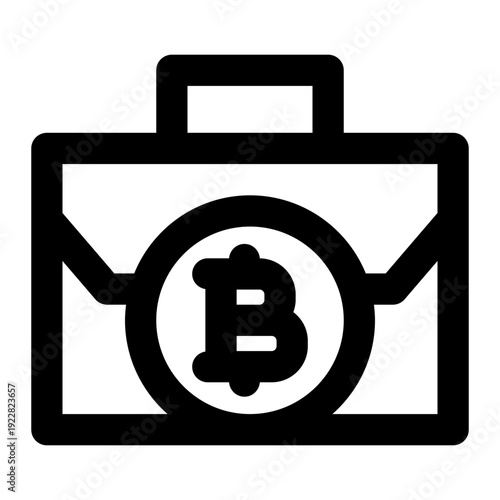 Briefcase icon with a Bitcoin B, representing business finance and crypto asset management.
