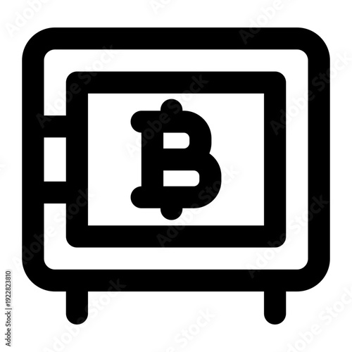 Safe or vault icon containing a Bitcoin symbol, representing secure cryptocurrency storage.