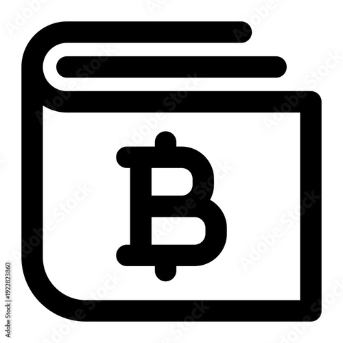 Minimalist wallet icon with a Bitcoin B symbol on a notebook background. Digital crypto storage concept.