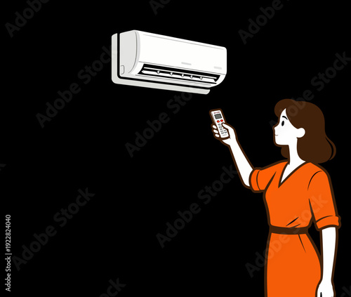 illustration of a woman's silhouette turning on the air conditioner in the room