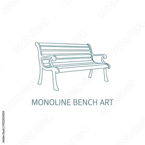 Minimalist Monoline Park Bench Art Vector Illustration