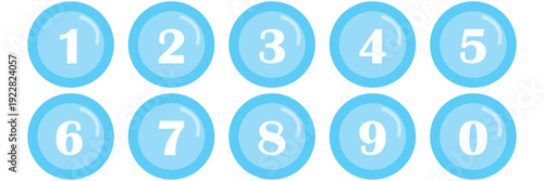 Gradient blue circular button with the set of numbers 0-9.