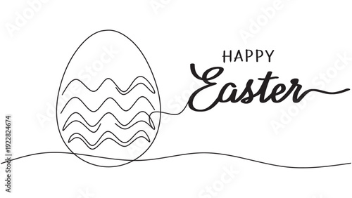 Happy Easter minimal line art with decorated egg and text