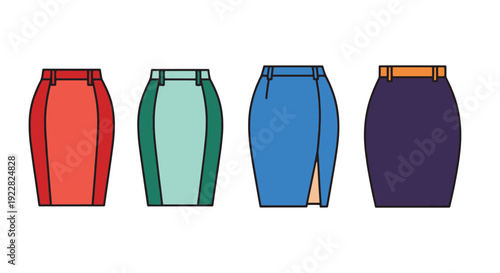 Pencil Skirt Line colorful digital color vector