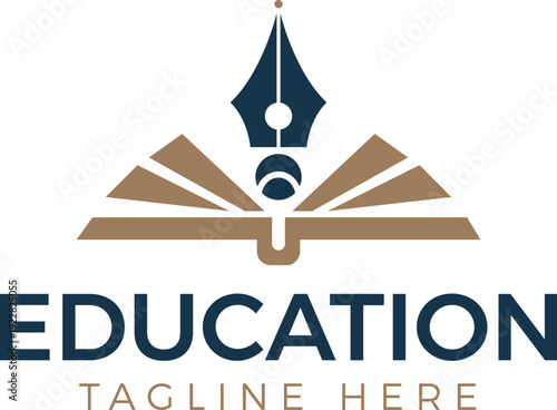 Professional Education Logo with Fountain Pen Nib and Open Book for Legal Studies, Elegant Academic Emblem Featuring Literature Pages and Calligraphy Pen for Higher Learning Vector illustration