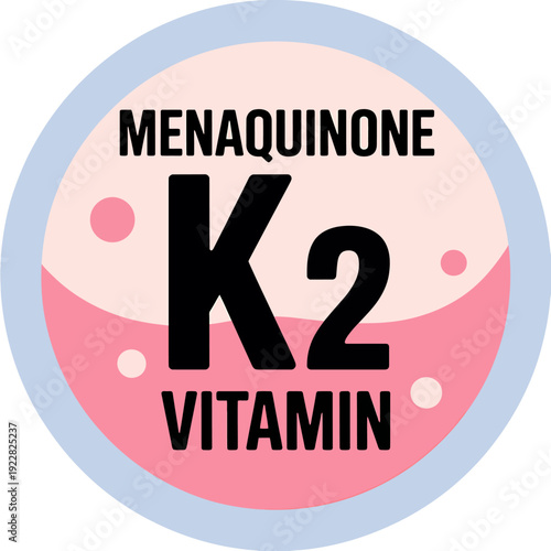 Menaquinone K2 vitamin label with pink and blue colors and white background