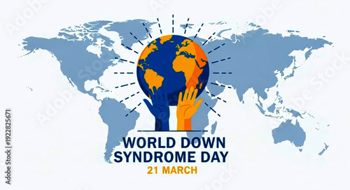 Down Syndrome Awareness Graphic Showing Global Map and Ribbon Symbolizing Worldwide Support and Inclusion