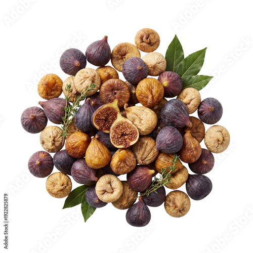Fresh and dried figs isolated on transparent background.