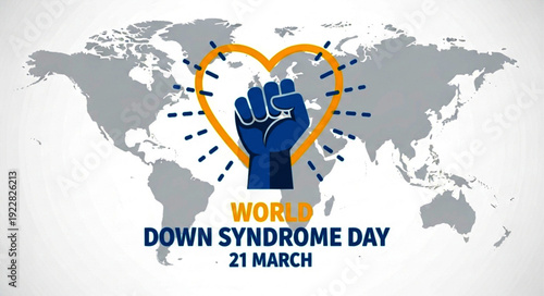 Heart Shape and World Map Design for World Down Syndrome Day Awareness Promoting Inclusion, Diversity and Global Equality Support Campaign
