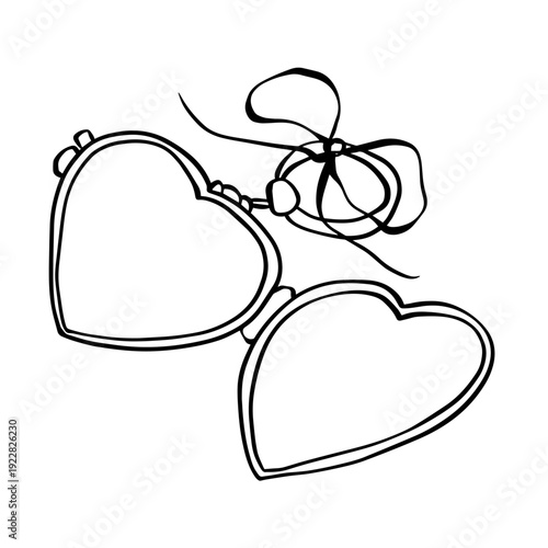 Heart Locket Outline with Bow – Vintage Love Pendant Line Art Illustration