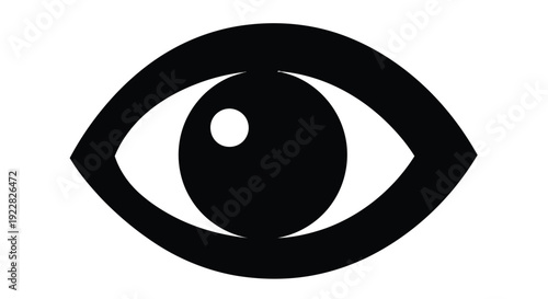 Stylized black and white illustration of a single human eye facing forward