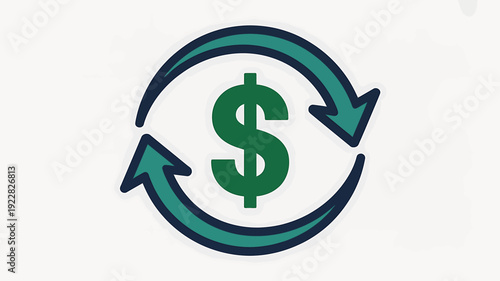 Green dollar sign with two arrows in a circular motion on white background