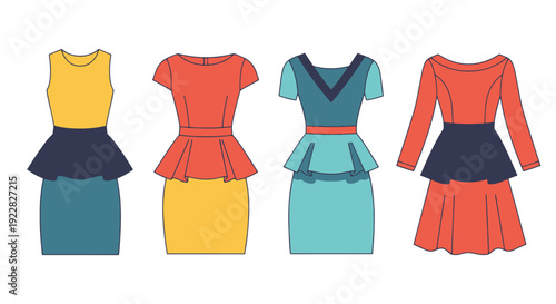 Peplum Dress Line creative bold tone vector