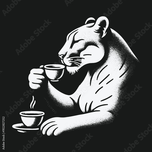 Elegant Lioness Sipping Tea: A Moment of Refined Relaxation.
