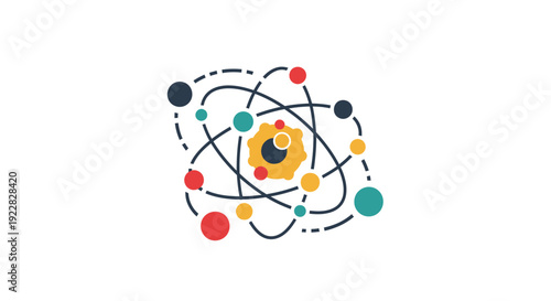 Colorful atom symbol with electrons.