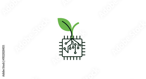 Microchip with green leaf growing out.