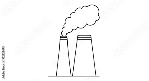 Simple line drawing of two factory smokestacks emitting plumes of smoke