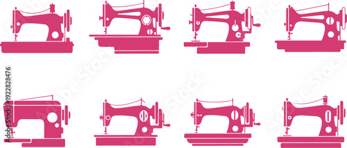 Collection of vintage sewing machines in various styles isolated on transparent background for creative projects
