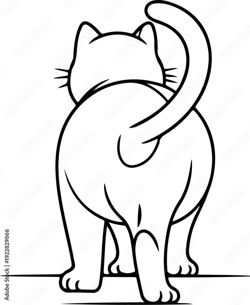 Obraz premium Playful Cat Silhouette Vector Set Rear View with Tail Raised and Diamond Mark