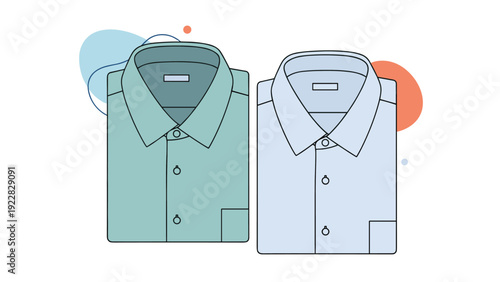 Two professionally folded dress shirts in shades of teal and light blue for formal wear and business clothing retail.