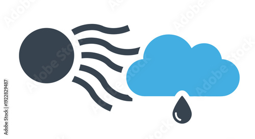 Weather icon depicting sun cloud and rain droplet with a simple design