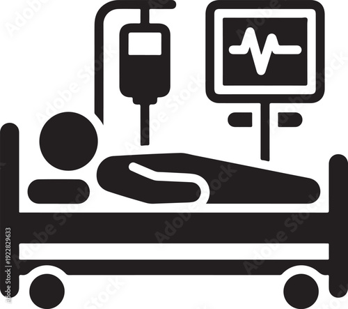 Flat design hospital bed with medical equipment and patient illustration