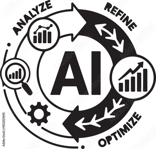 AI technology concept optimization cycle with analyze refine maximize icons in flat design