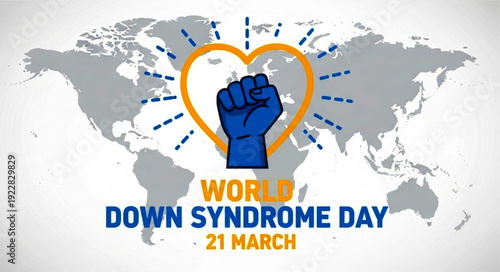Down Syndrome Awareness Illustration Featuring Heart Symbol and Global Map Representing Unity and Equality
