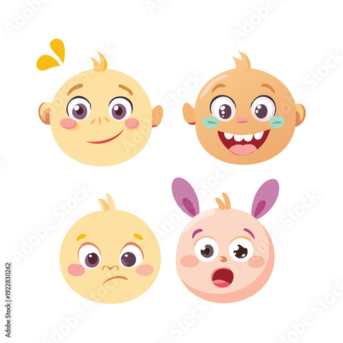 Charming and cute baby green goblin orc creature mascot character vector collection illustration featuring five adorable, friendly poses like happy thumbs up, sitting, and waving, ideal for fantasy ga
