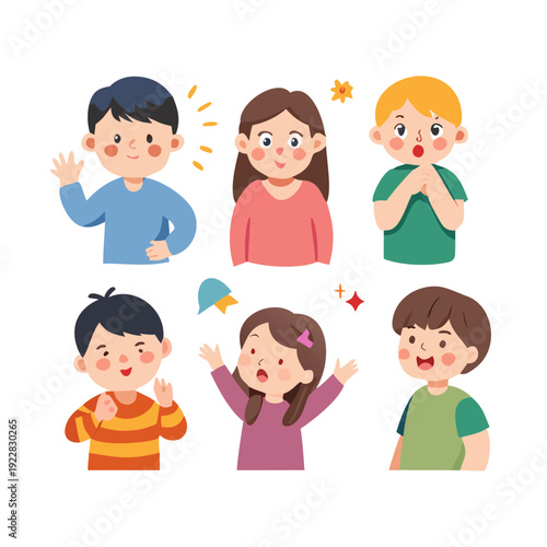 Charming and cute baby green goblin orc creature mascot character vector collection illustration featuring five adorable, friendly poses like happy thumbs up, sitting, and waving, ideal for fantasy ga