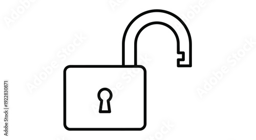Simple line drawing of an open padlock symbolizing security and access