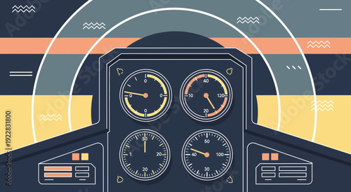 Aircraft Cockpit Control Panel with Gauges.