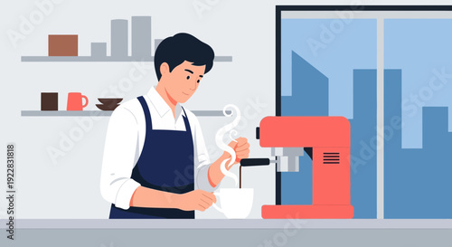 Barista Preparing Coffee with Coffee Machine.
