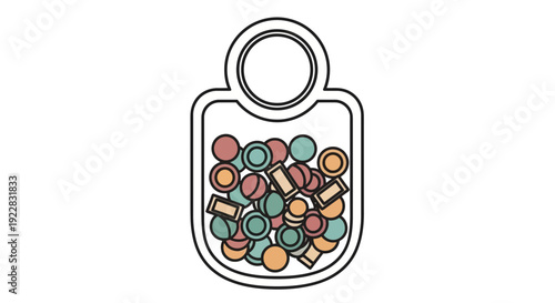 Bottle Filled with Colorful Pills and Capsules.