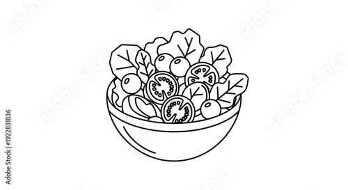 Bowl of Fresh Mixed Green Salad Illustration.