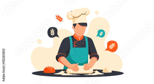 Chef Preparing Food in Kitchen Illustration.