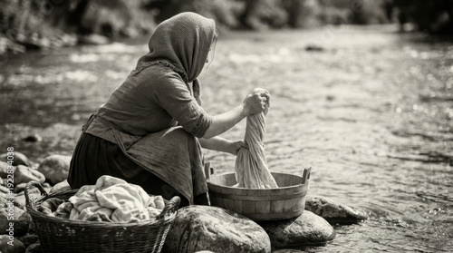 Wallpaper Mural Old Woman Washing Linen by Riverbank Torontodigital.ca