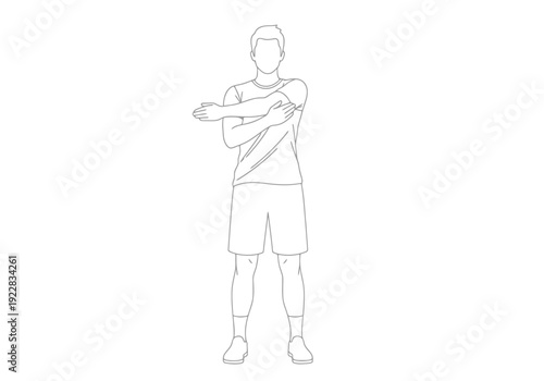 Active Person Performing Arm Stretch Exercise for Shoulder Mobility and Warm up Routine in Athletic Apparel for Fitness and Health Activity