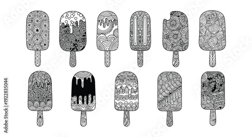 popsicle, icecream, frozen, treat, dessert, summer, handdrawn, sketch, illustration, doodle, pattern, blackandwhite, monochrome, texture, graphic, art, design, vector, stick, sweet, cold, shapes, abst
