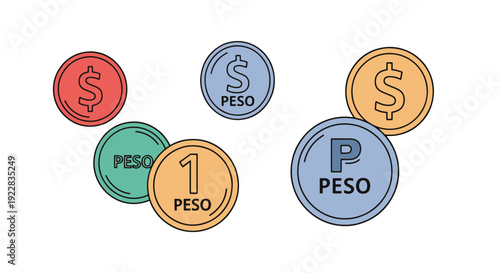 Peso Coin Line art soft clean color vector