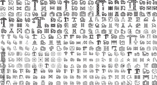 Collection of various construction and industry related icons on white background