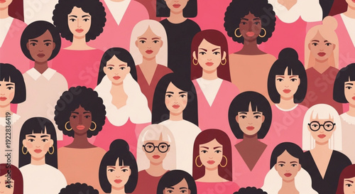 Diverse Women Portrait Pattern Illustration for Feminism and Equality Concept for Women's Day