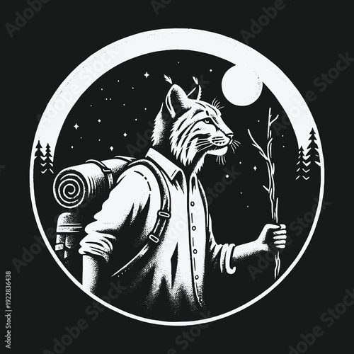 Lynx Hiker Under the Moonlight: A Nighttime Adventure.