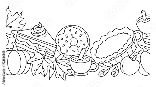 A Whimsical Autumn Harvest of Desserts and Drinks with Fall Leaves