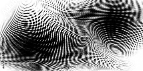 Wavy dot lines background. Pattern of dots, dotted lines, circles of different scale. Futuristic pattern. Monochrome backdrop to create backgrounds, templates, posters in a modern minimalist style